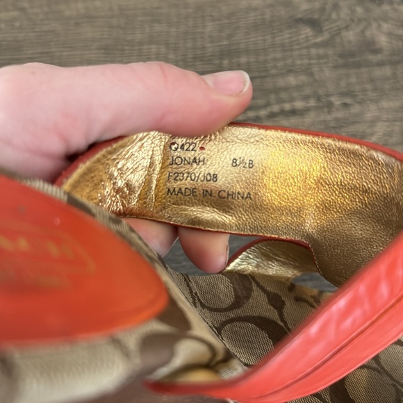 Coach Jonah Wooden Platform Heel - Tan and Orange with Gold Accent - Picture 9 of 9